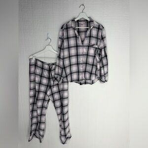Victoria’s Secret flannel plaid long pajama set pink size XL